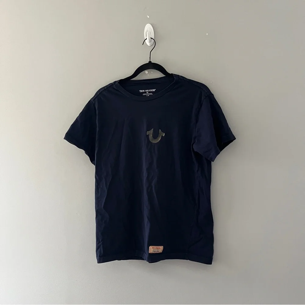 True Religion Navy Blue Graphic T-Shirt short Sleeve Casual Cotton Size Large L